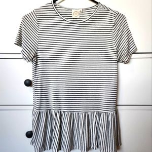 Striped Shirt - Black and White, Short Sleeve, Dress